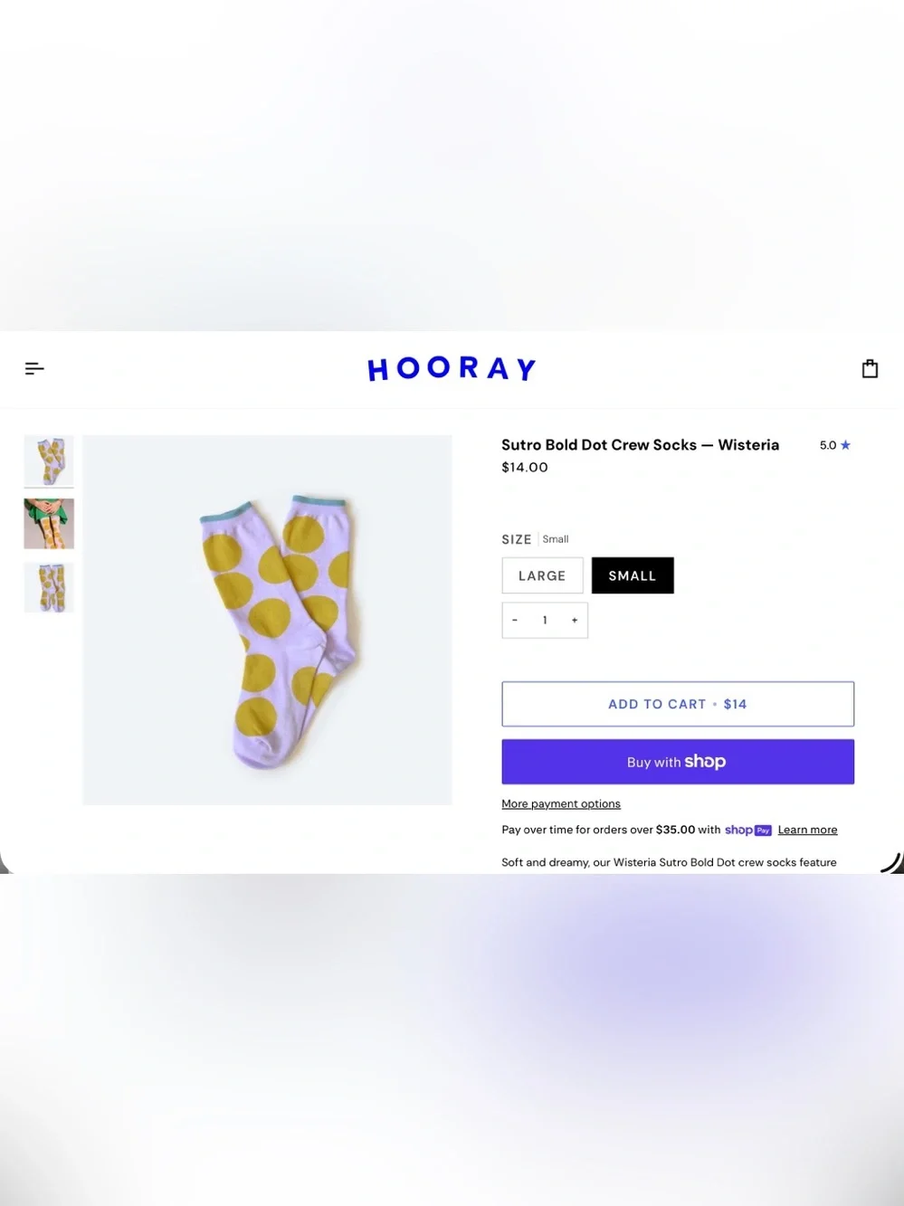 Hooray Sutro Bold Dot Crew Socks — Wisteria Size Small